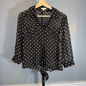 Anthropologie Mine Polka Dot Sheer Button Front Blouse L‎